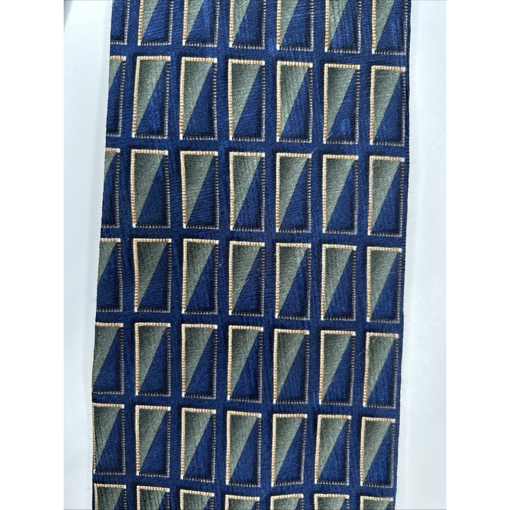 Bill Blass Men' Silk Necktie Geometric Royal Blue & Sage Green 4 In Wide
